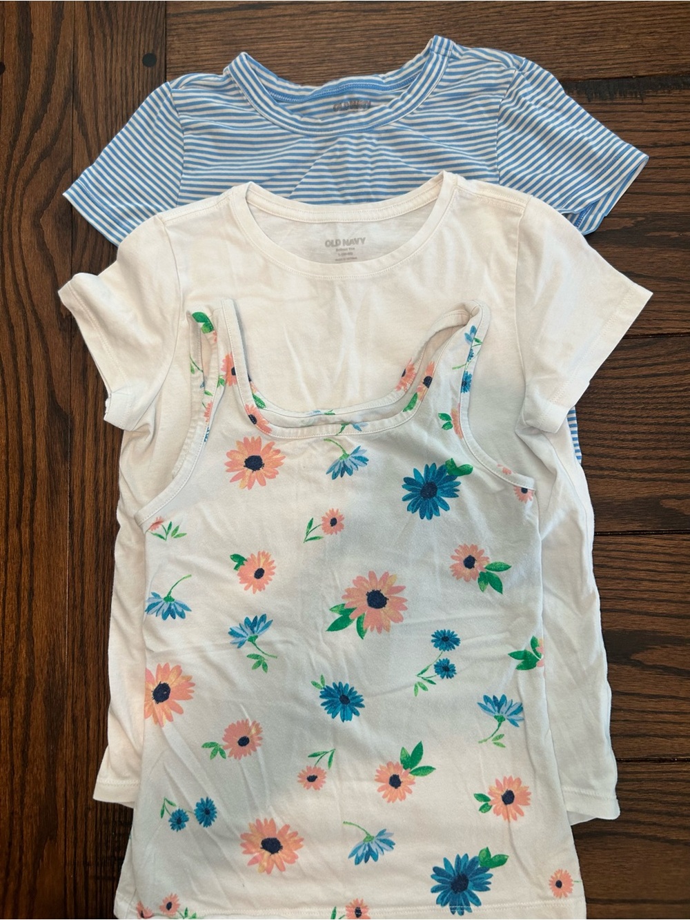 Old Navy Girls' White & Blue stripe Tops with Floral Tank